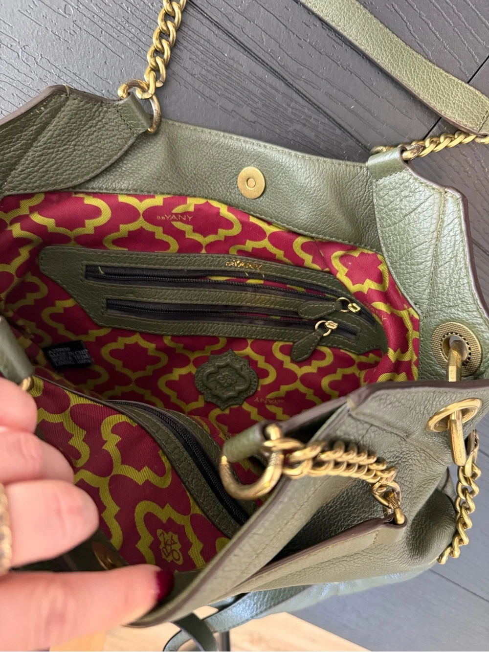 orYANY Olive Green Pebbled Leather Chain Hobo Shoulder Crossbody Bag